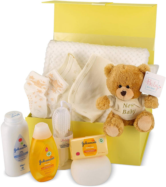 presentbox gul till dop, babyshower, babygåvor och babypresent