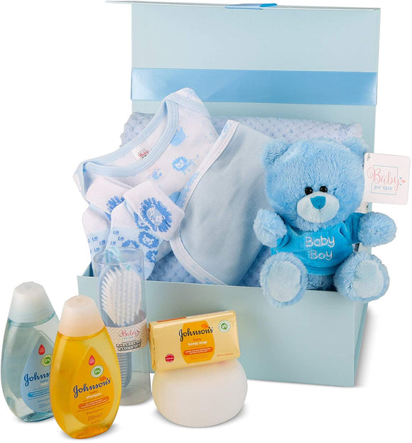 presentbox blå till dop, babyshower, babygåvor och babypresent