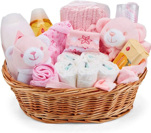presentkorg rosa till dop, babyshower, babygåvor och babypresent