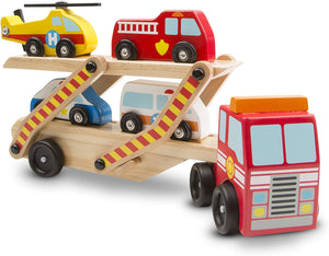Melissa & Doug leksakslastbil med fyra utryckningsfordon